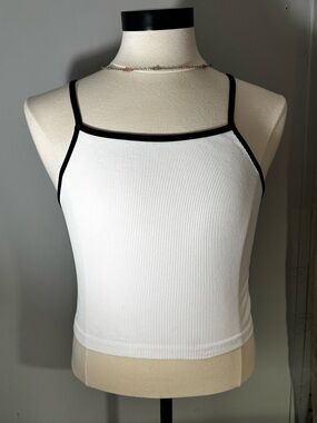 wild fable White Ribbed Crop Tank with Black Trim